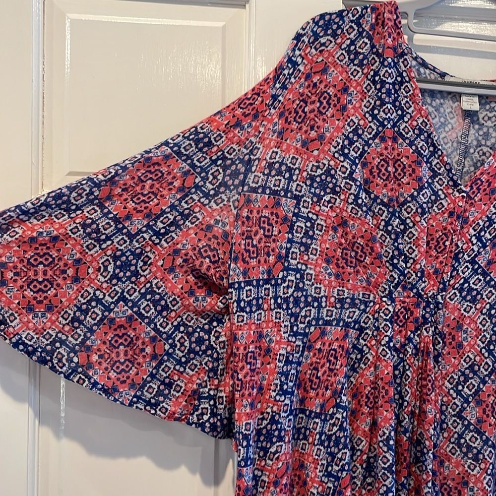 Vintage America Boho Peek-a-Boo Bell Sleeve V-Neck Blouse Red & Blue Size‎ Large - Picture 3 of 8